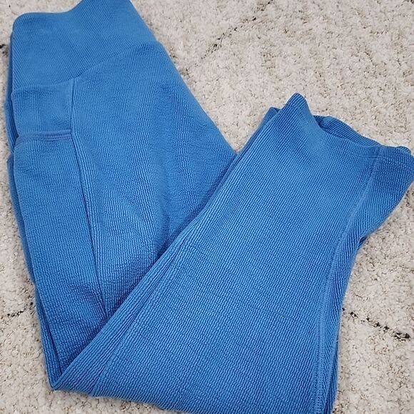 Gymshark poise crossover ribbed crop cotton leggings size XS Blue Activewear - Picture 10 of 10
